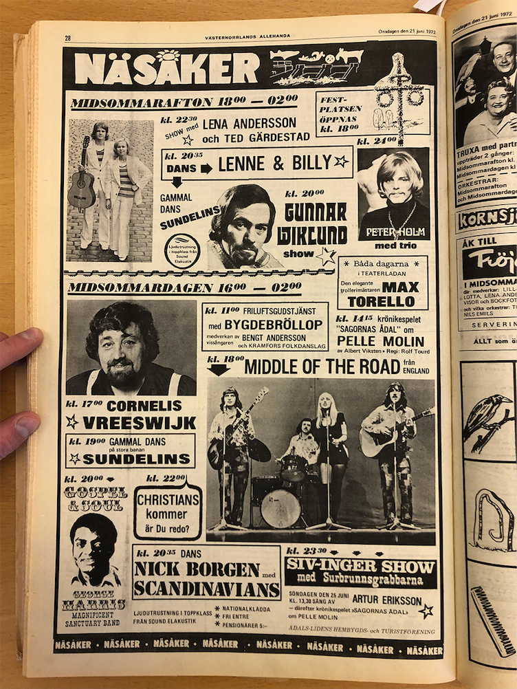 Annons för midsommar i Näsåker 1972, Västernorrlands Allehanda